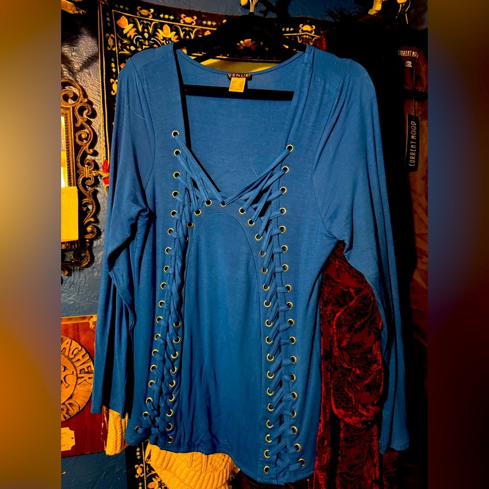 Venus Blue Grommet Lace-Up Women's Top
